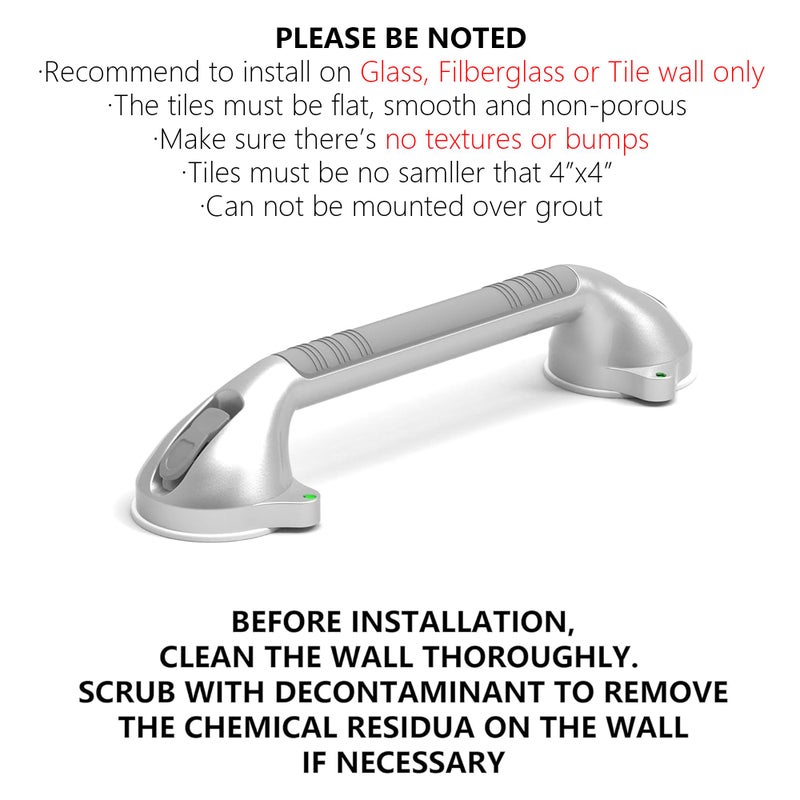 AmeriLuck 16.5inch Suction Bath Grab Bar with Indicators, Balance Assist Bathroom Shower Handle, Silver/Greyï¼ˆPack of 2ï¼‰ - Image 3